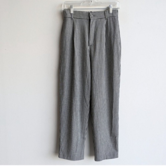 Zara Black and White High-rise Houndstooth Crop Pants - Picture 1 of 5